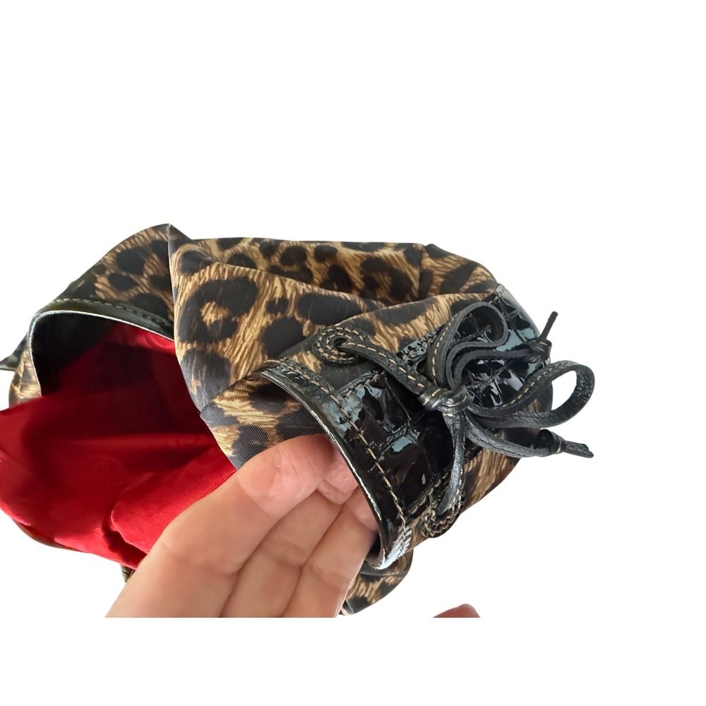 VTG Brighton Leopard Print Nylon Hobo Bag Braided Leather Handle Silver Y2K - Picture 13 of 16